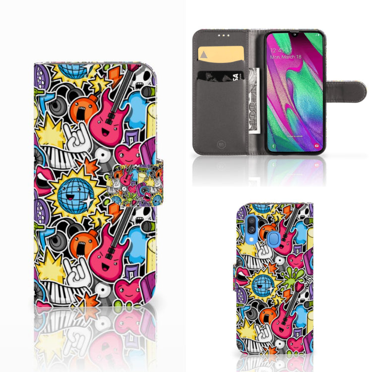 Samsung Galaxy A40 Wallet Case met Pasjes Punk Rock