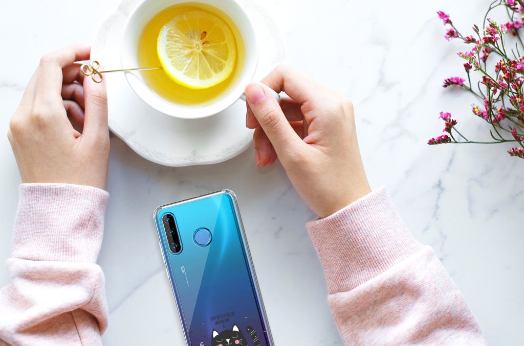 Huawei P30 Lite Stevig Bumper Hoesje Cat Good Day