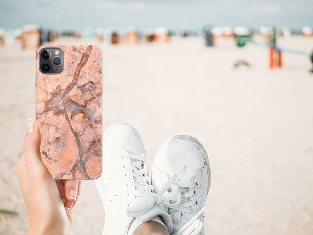 Apple iPhone 11 Pro Max TPU Siliconen Hoesje Marmer Oranje