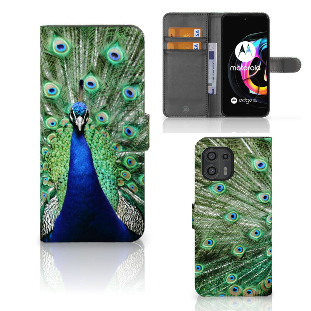 Motorola Edge 20 Lite Telefoonhoesje met Pasjes Pauw