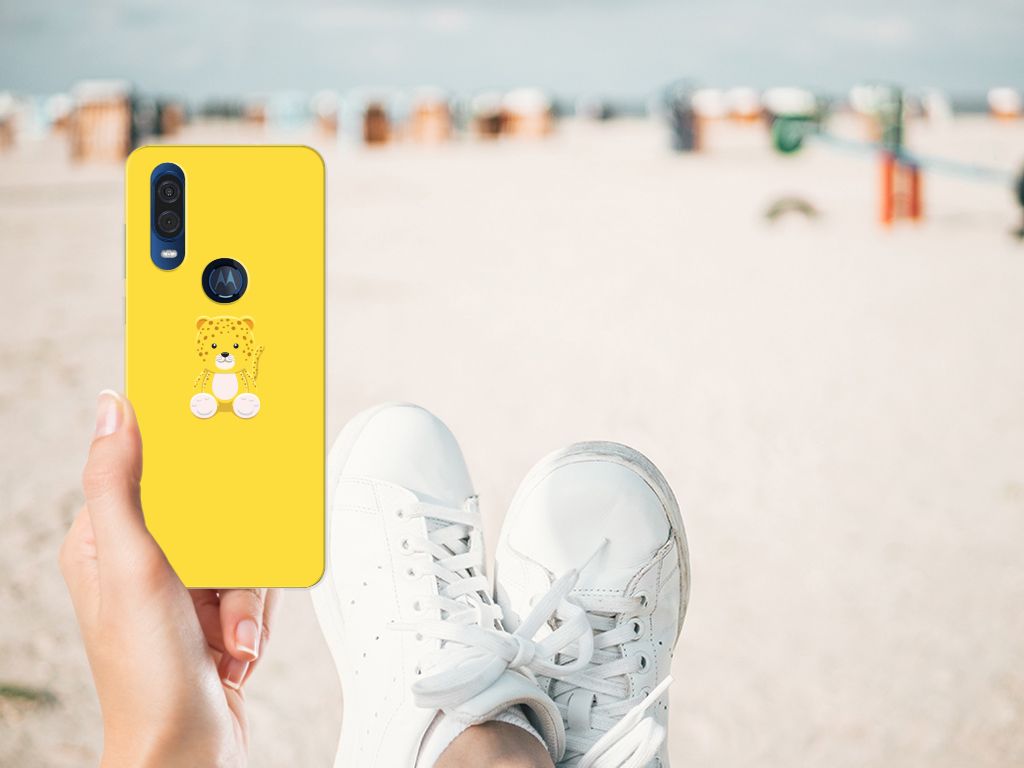 Motorola One Vision Telefoonhoesje met Naam Baby Leopard