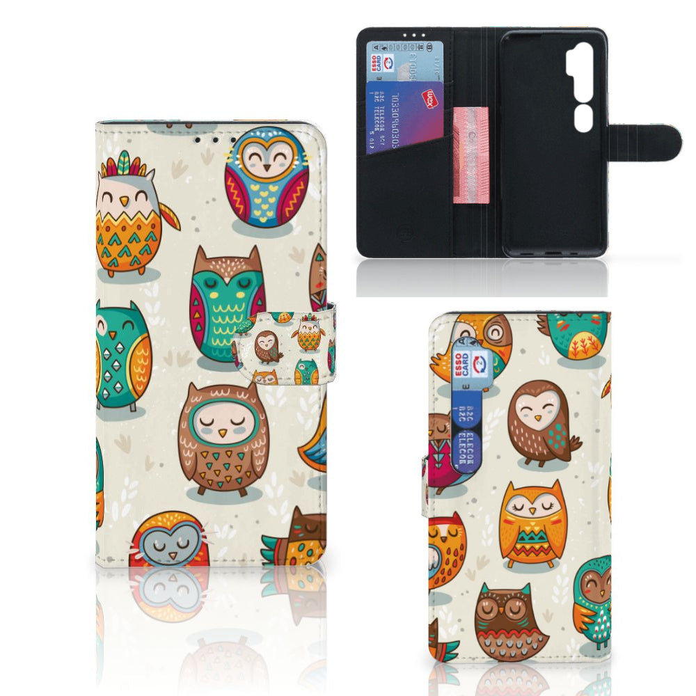 Xiaomi Mi Note 10 Pro Telefoonhoesje met Pasjes Vrolijke Uilen