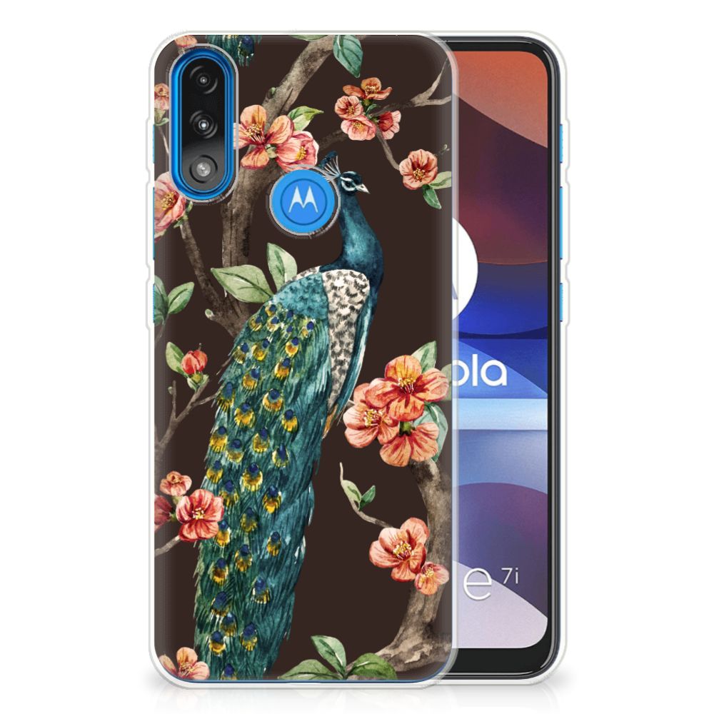 Motorola Moto E7/E7i Power TPU Hoesje Pauw met Bloemen