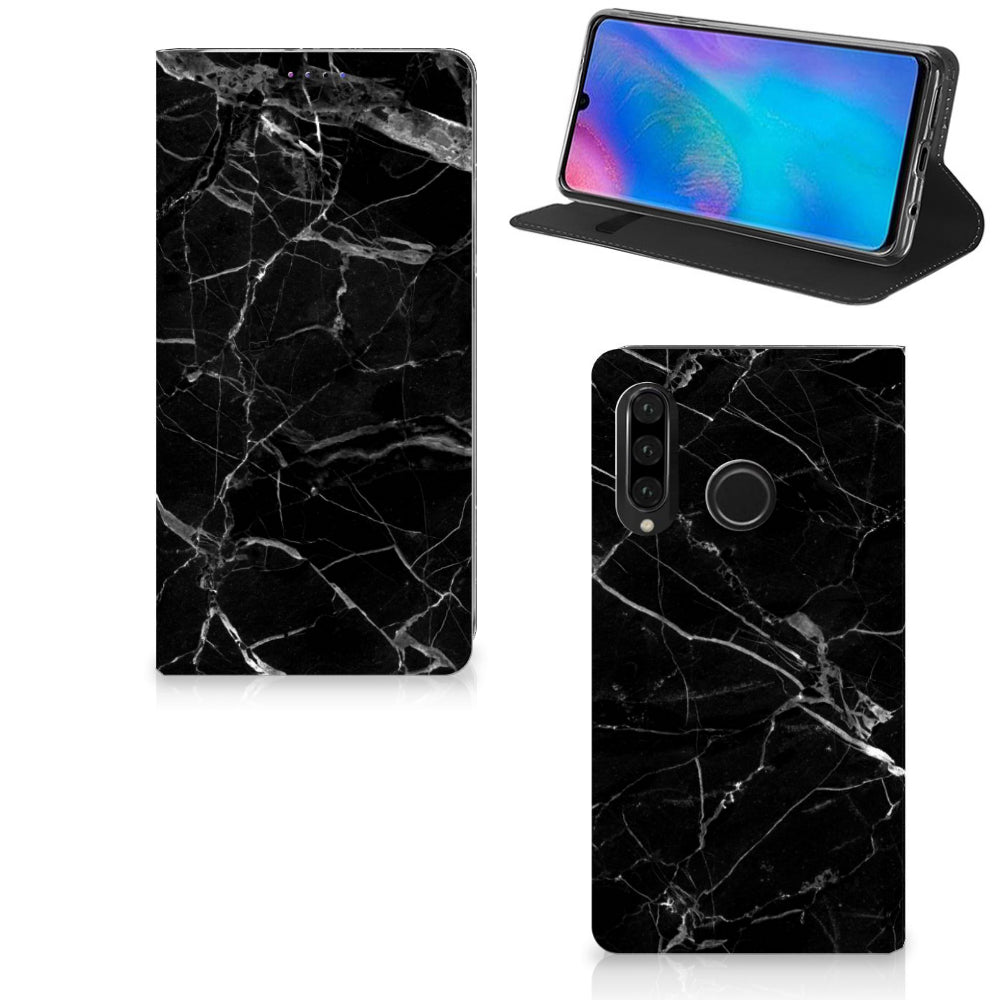 Huawei P30 Lite New Edition Standcase Marmer Zwart - Origineel Cadeau Vader