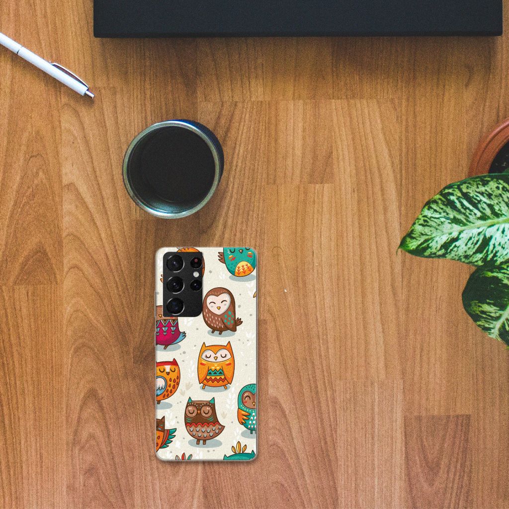 Samsung Galaxy S21 Ultra TPU Hoesje Vrolijke Uilen B2C Telecom