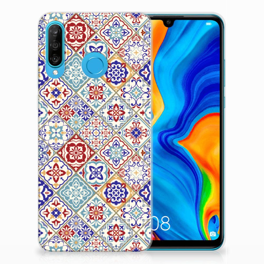 Huawei P30 Lite TPU Siliconen Hoesje Tiles Color