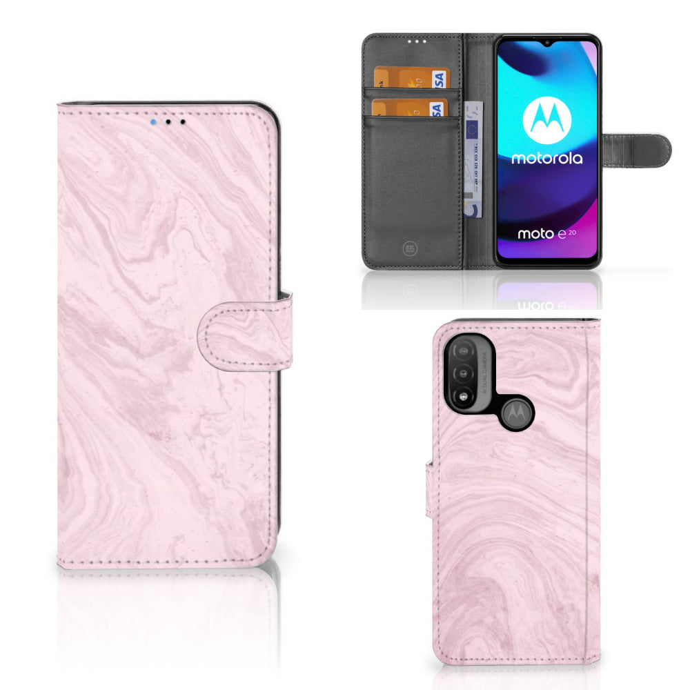 Motorola Moto E20 | E30 | E40 Bookcase Marble Pink - Origineel Cadeau Vriendin