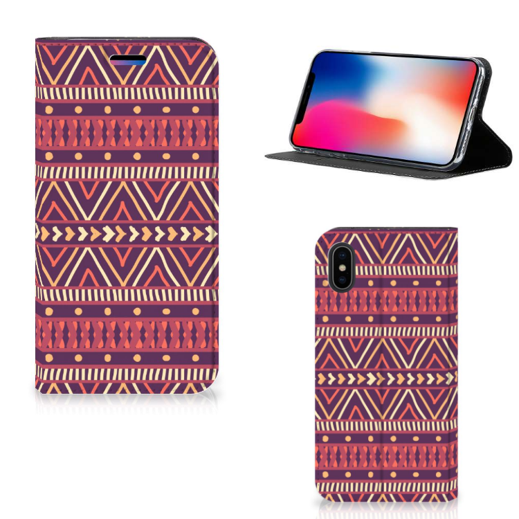 Apple iPhone X | Xs Hoesje met Magneet Aztec Paars