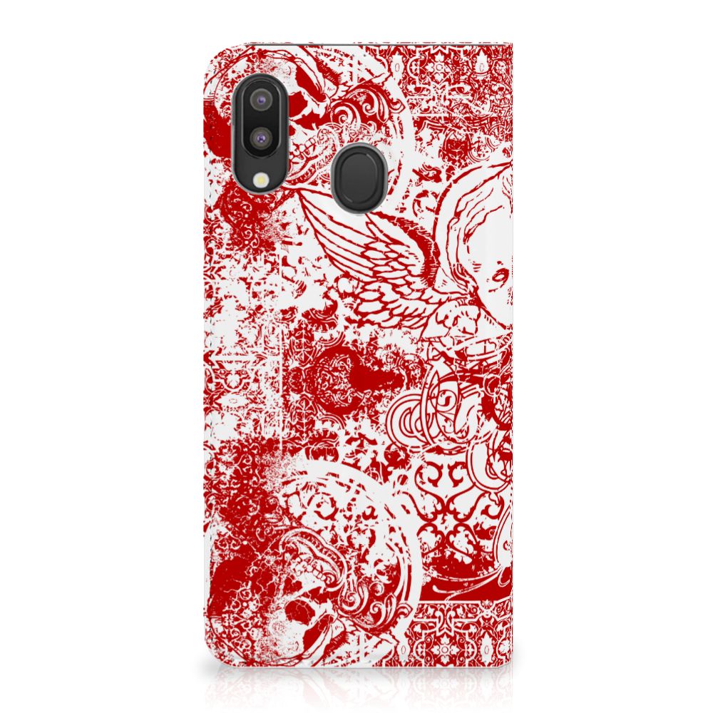 Mobiel BookCase Samsung Galaxy M20 Angel Skull Rood
