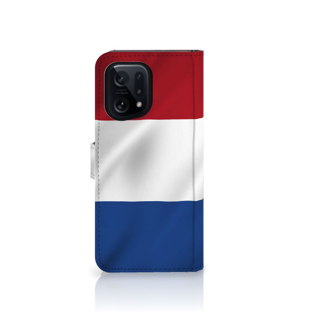 OPPO Find X5 Bookstyle Case Nederlandse Vlag met artistiek ontwerp van de Nederlandse vlag.