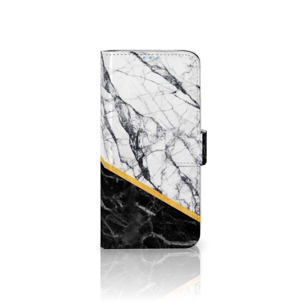 Huawei P40 Lite Bookcase Marmer Wit Zwart - Origineel Cadeau Man