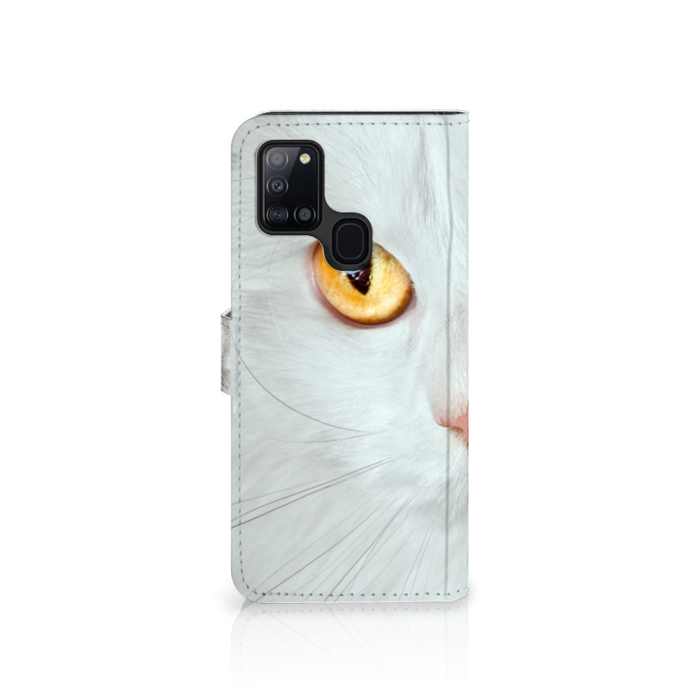 Samsung Galaxy A21s Telefoonhoesje met Pasjes Witte Kat