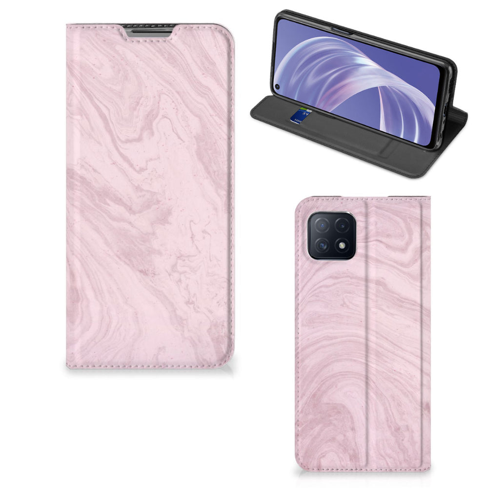 OPPO A73 5G Standcase Marble Pink - Origineel Cadeau Vriendin