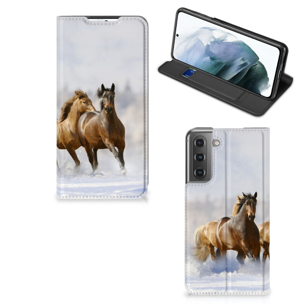 Samsung Galaxy S21 FE Hoesje maken Paarden met paardenprint, elegante smartphonehoesjes voor paardenliefhebbers.