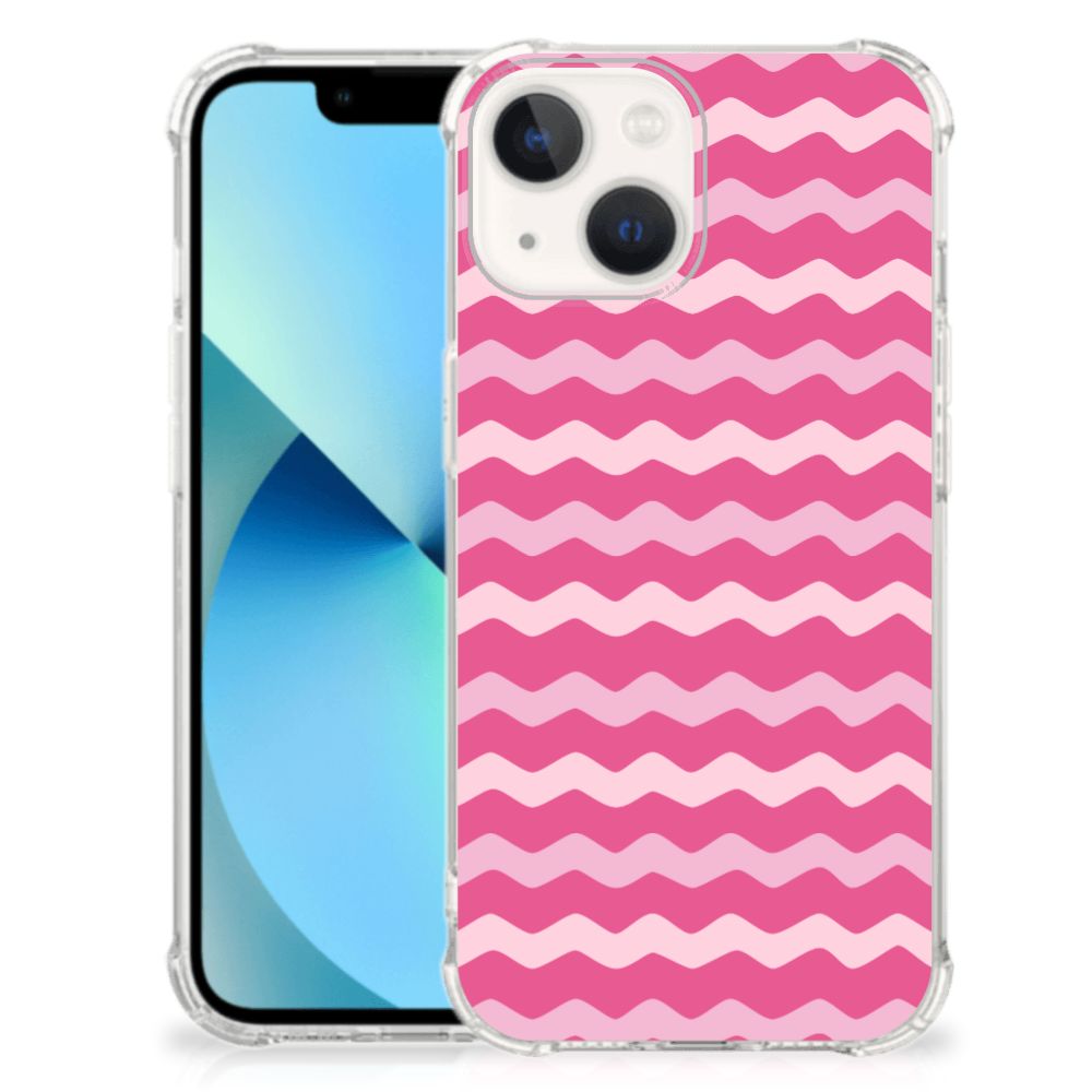 iPhone 13 mini Doorzichtige Silicone Hoesje Waves Pink - B2C Telecom