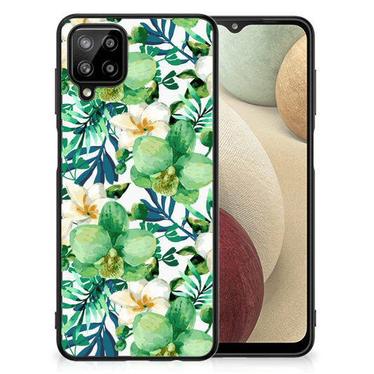 Samsung Galaxy A12 Bloemen Hoesje Orchidee Groen