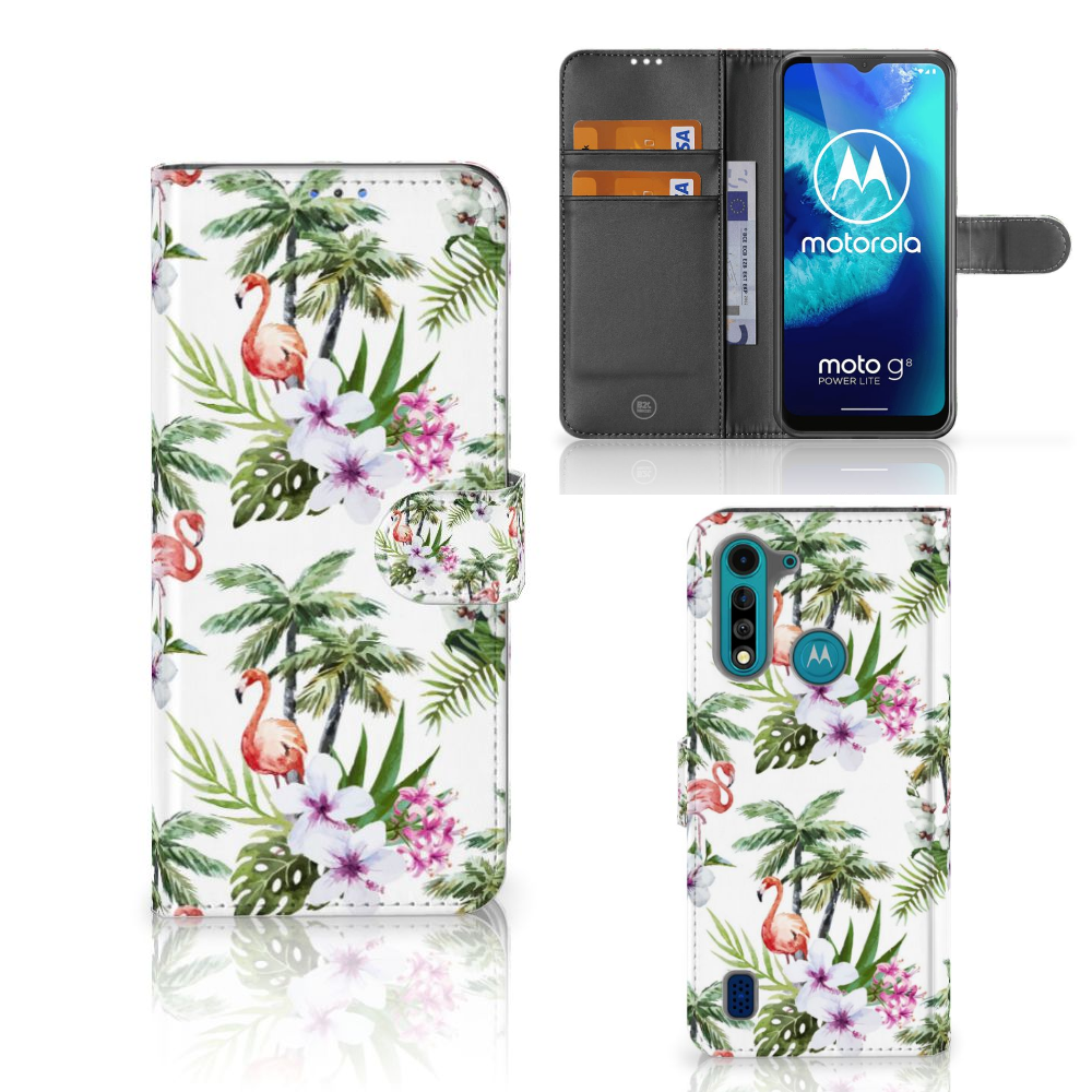 Motorola G8 Power Lite Telefoonhoesje met Pasjes Flamingo Palms