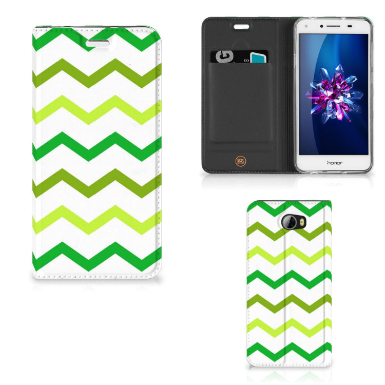 Huawei Y5 2 | Y6 Compact Hoesje met Magneet Zigzag Groen