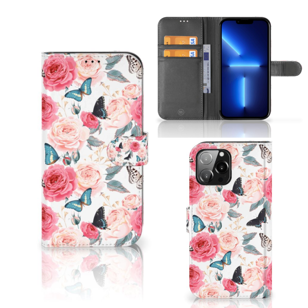 iPhone 13 Pro Max Hoesje Butterfly Roses met roze rozen en vlinders 🌹🦋.