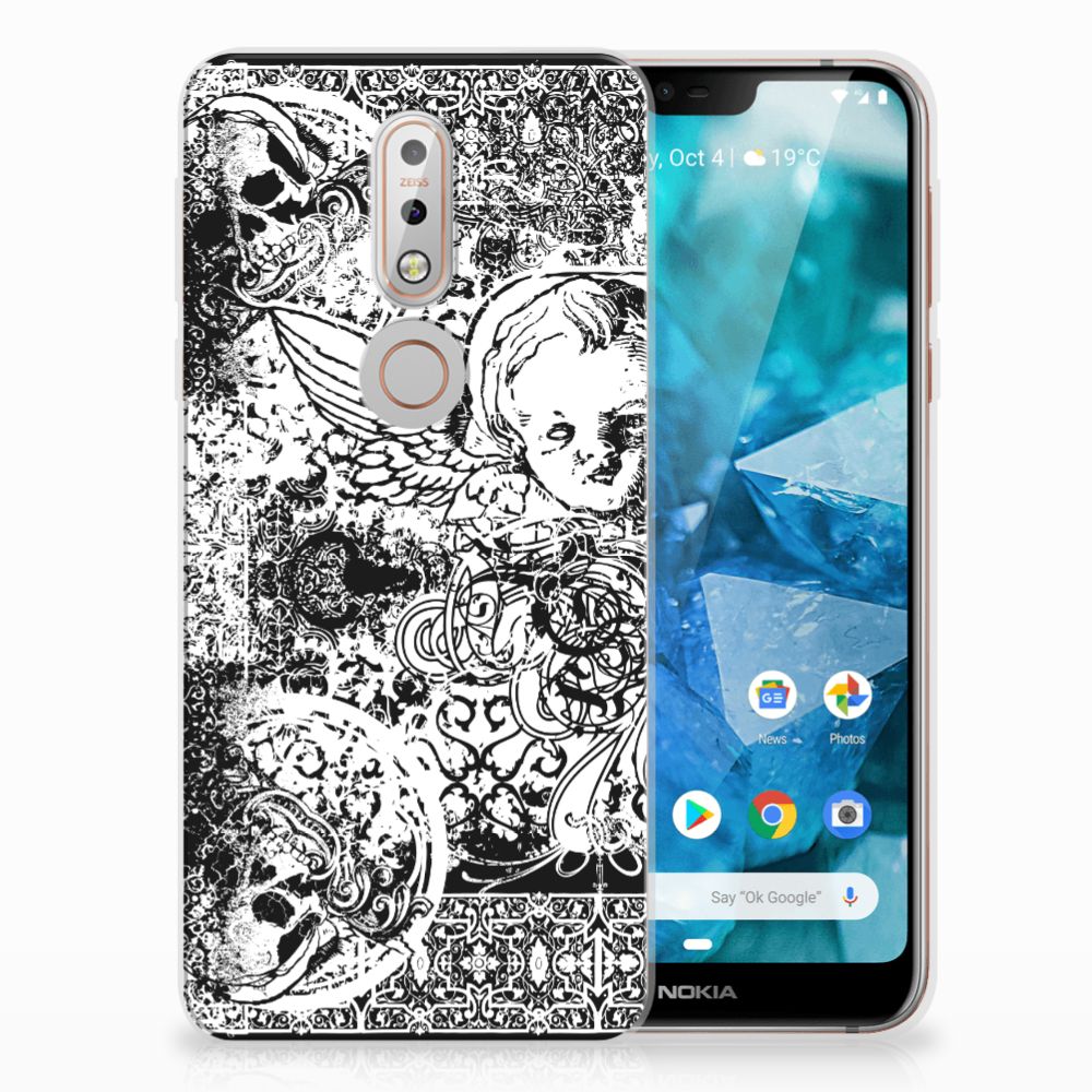 Silicone Back Case Nokia 7.1 Skulls Angel