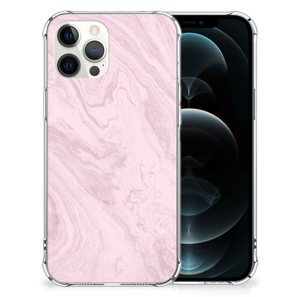 iPhone 12 Pro Max Anti-Shock Hoesje Marble Pink - Origineel Cadeau Vriendin