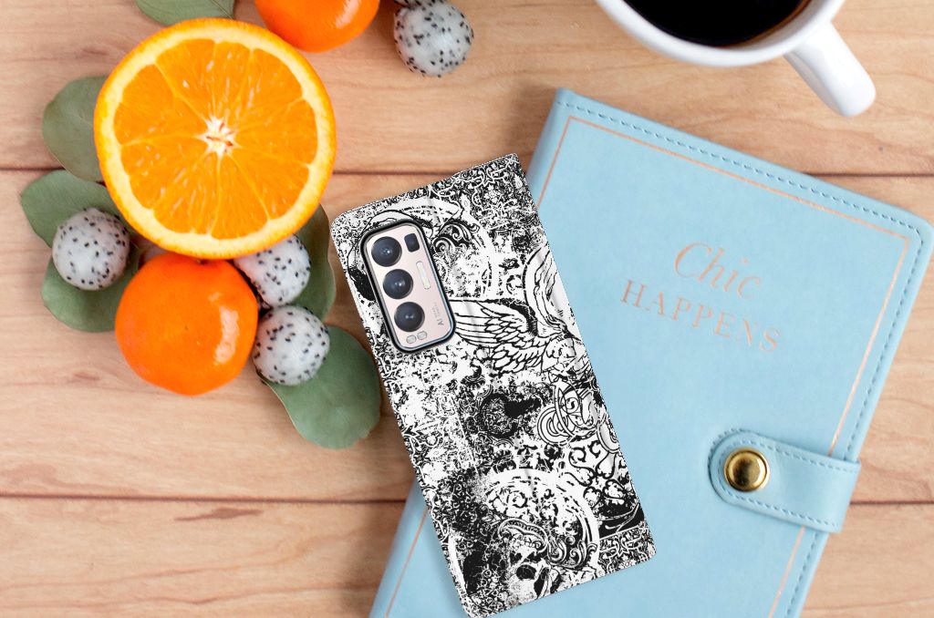 Mobiel BookCase OPPO Find X3 Neo Skulls Angel - B2C Telecom