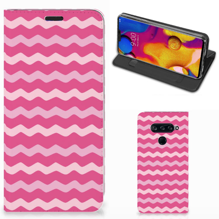 LG V40 Thinq Hoesje met Magneet Waves Pink