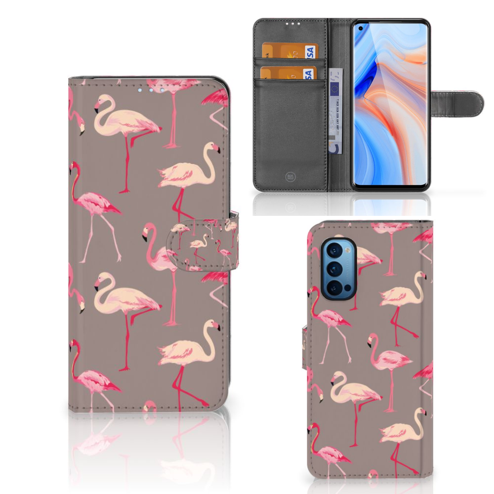 OPPO Reno 4 Pro 5G Telefoonhoesje met Pasjes Flamingo
