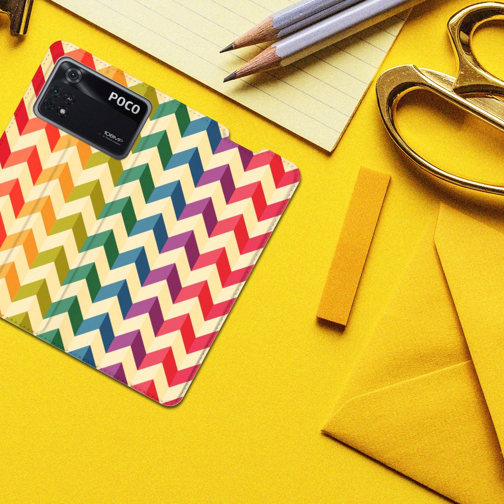 Poco X4 Pro 5G Hoesje met Magneet Zigzag Multi Color - B2C Telecom