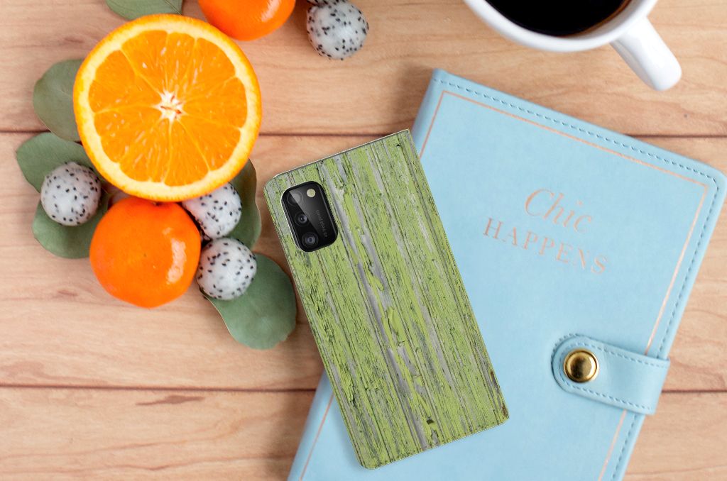 Samsung Galaxy A41 Book Wallet Case Green Wood - B2C Telecom