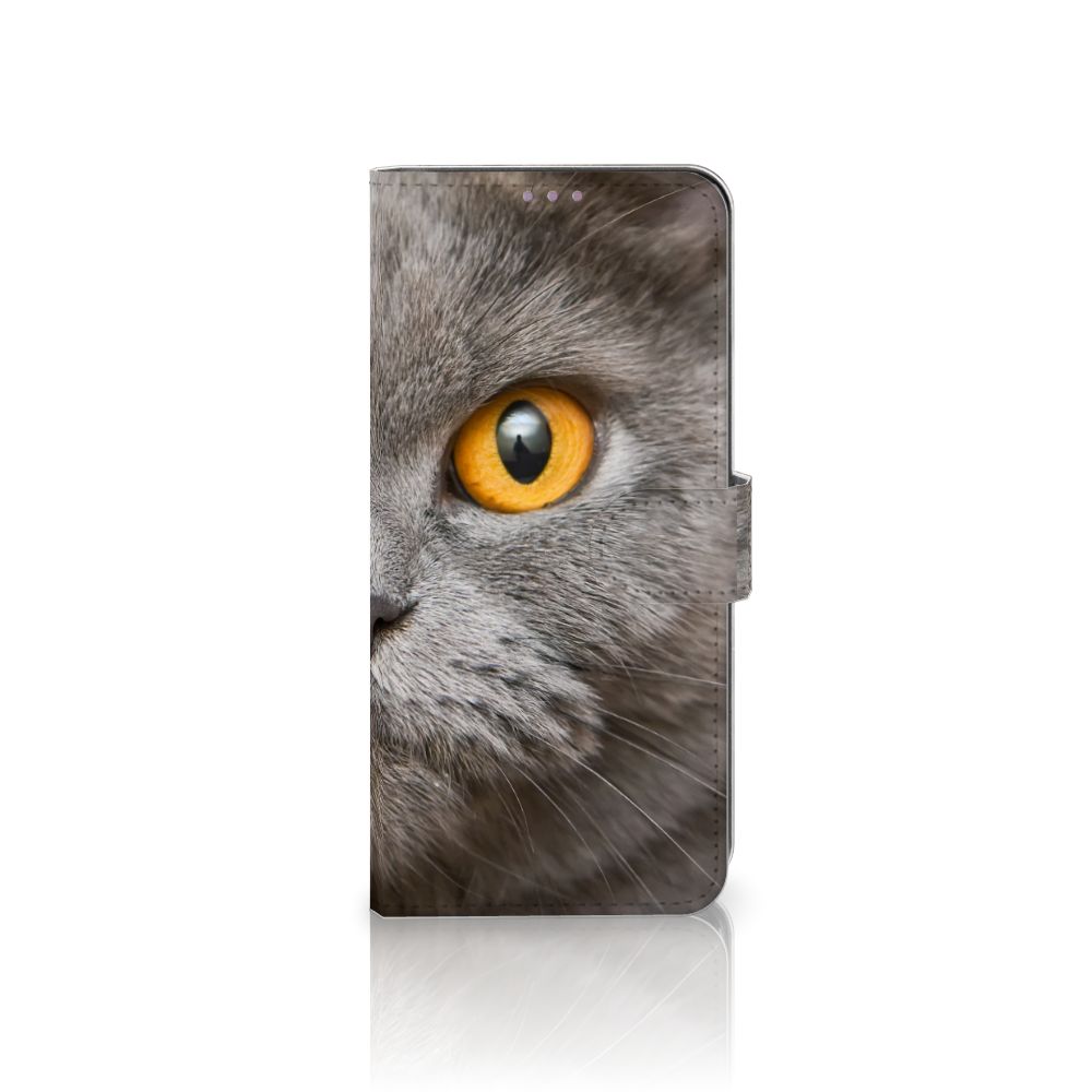 Telefoonhoesje met Pasjes OnePlus 8T Britse Korthaar met intense blik van een grijze kat.