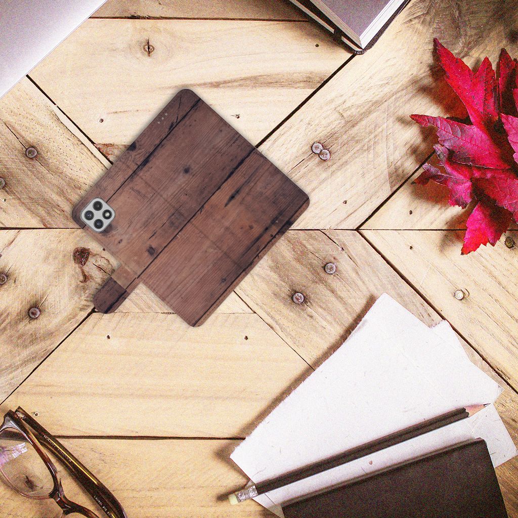 Samsung Galaxy A22 5G Book Style Case Old Wood