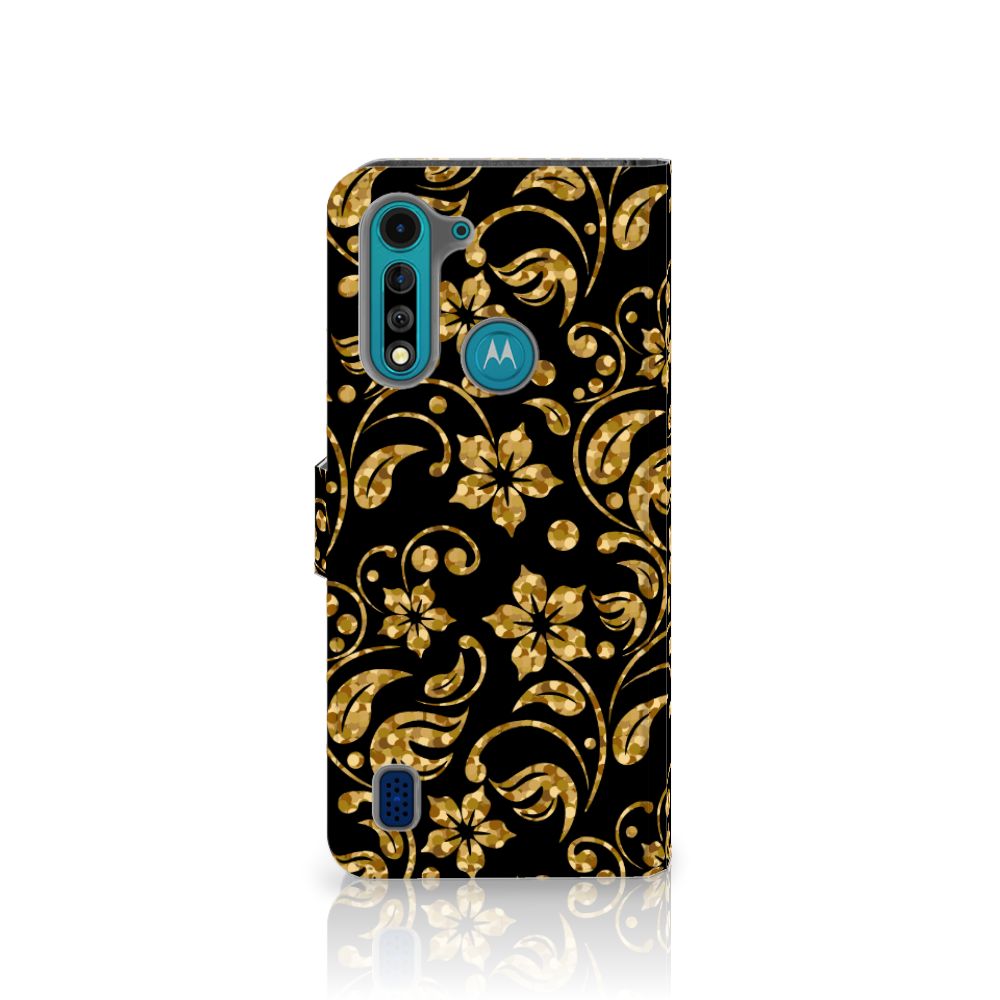 Motorola G8 Power Lite Hoesje Gouden Bloemen