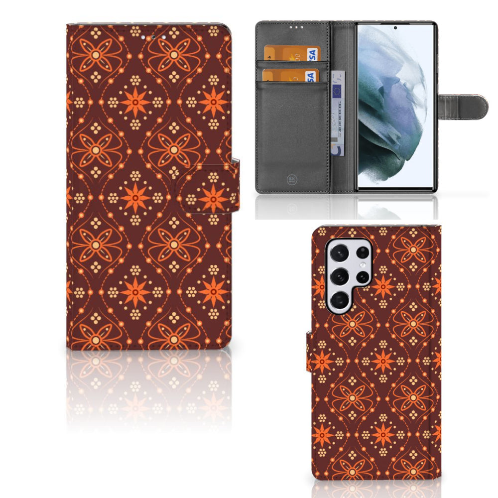 Samsung Galaxy S22 Ultra Telefoon Hoesje Batik Brown