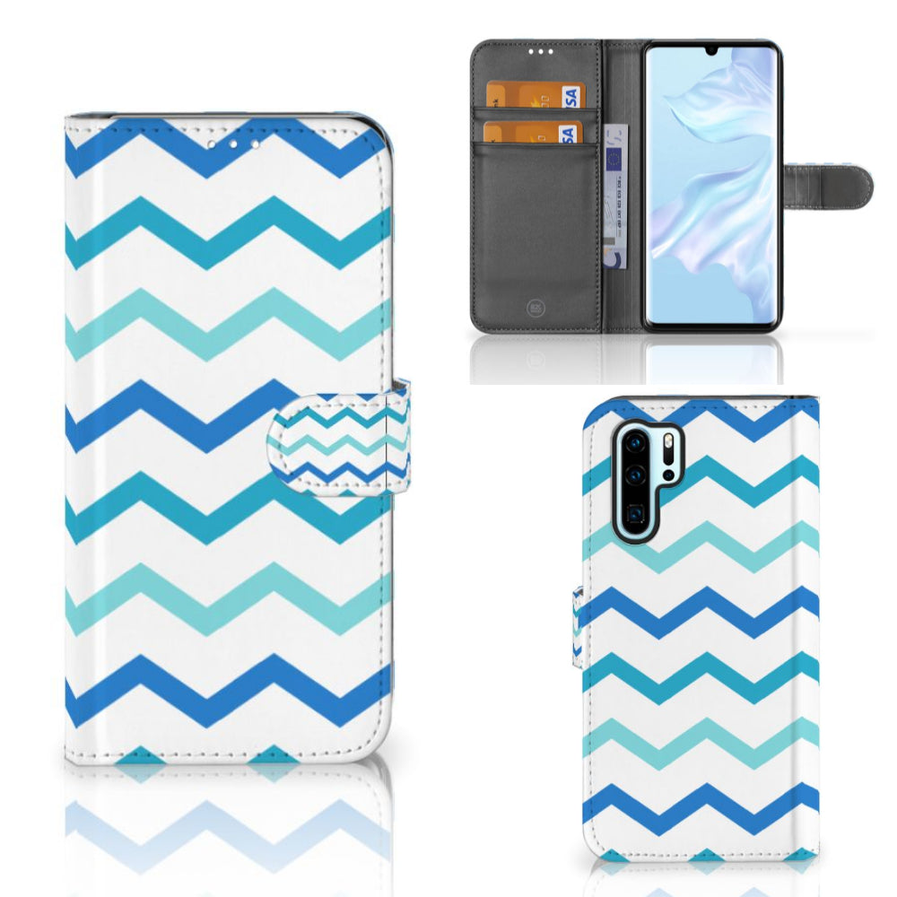 Huawei P30 Pro Telefoon Hoesje Zigzag Blauw
