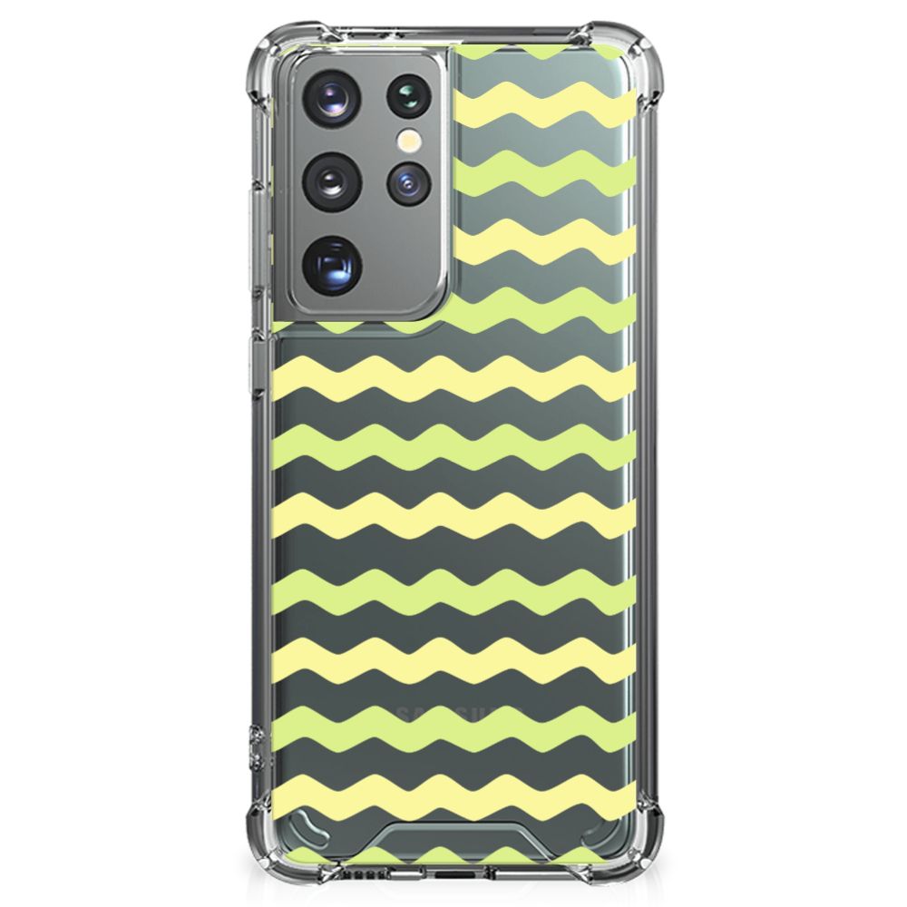 Samsung Galaxy S21 Ultra Doorzichtige Silicone Hoesje Waves Yellow B2C Telecom