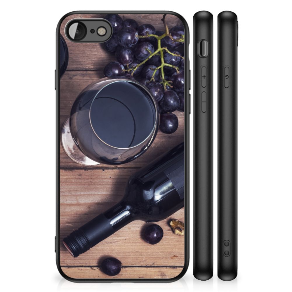 iPhone SE 2022 | SE 2020 | 7/8 Back Cover Hoesje Wijn met wijn en druiven op een houten tafel.