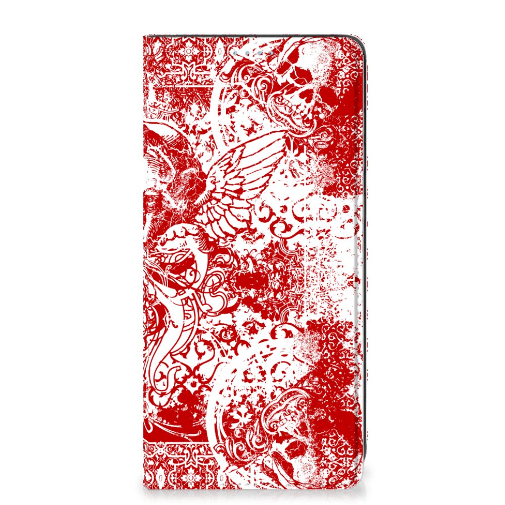 Mobiel BookCase Samsung Galaxy A21s Angel Skull Rood