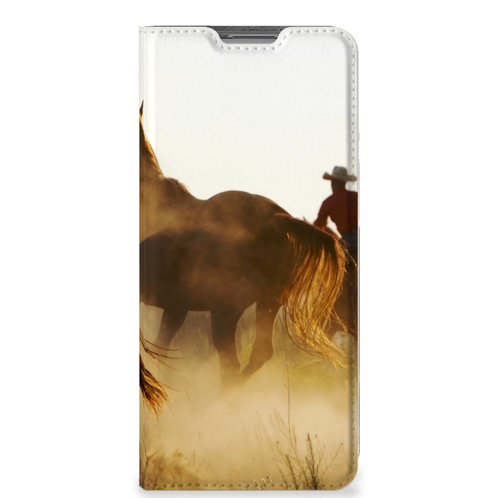 OPPO Find X5 Hoesje maken Design Cowboy met paardenprint en cowboy in silhouet