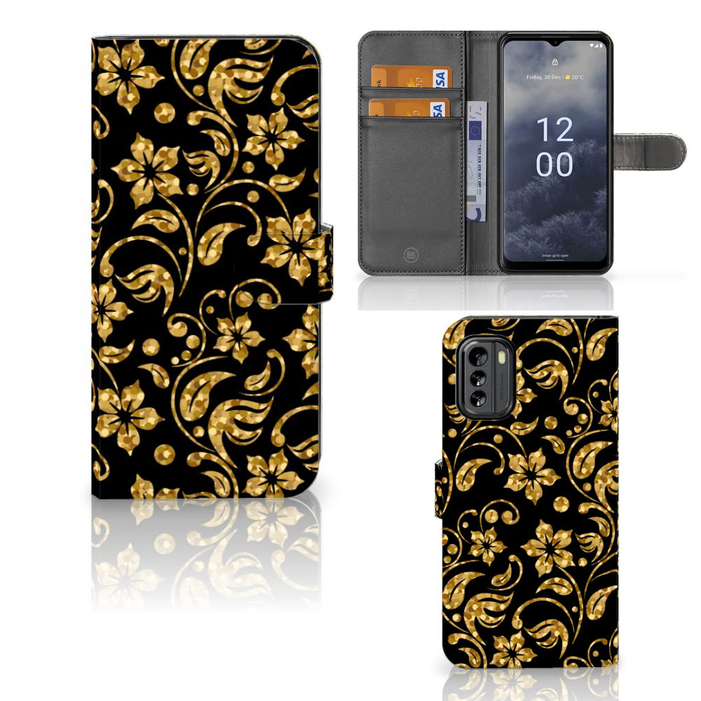 Nokia G60 Hoesje Gouden Bloemen