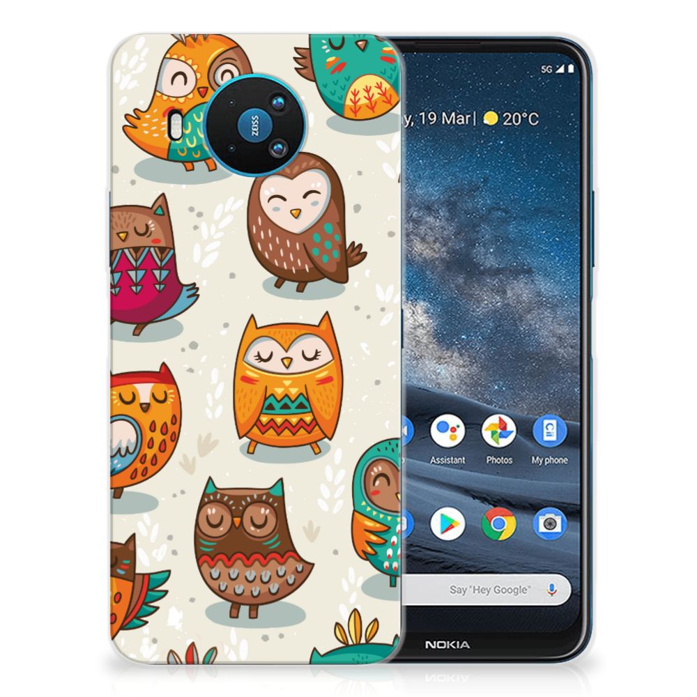 Nokia 8.3 TPU Hoesje Vrolijke Uilen