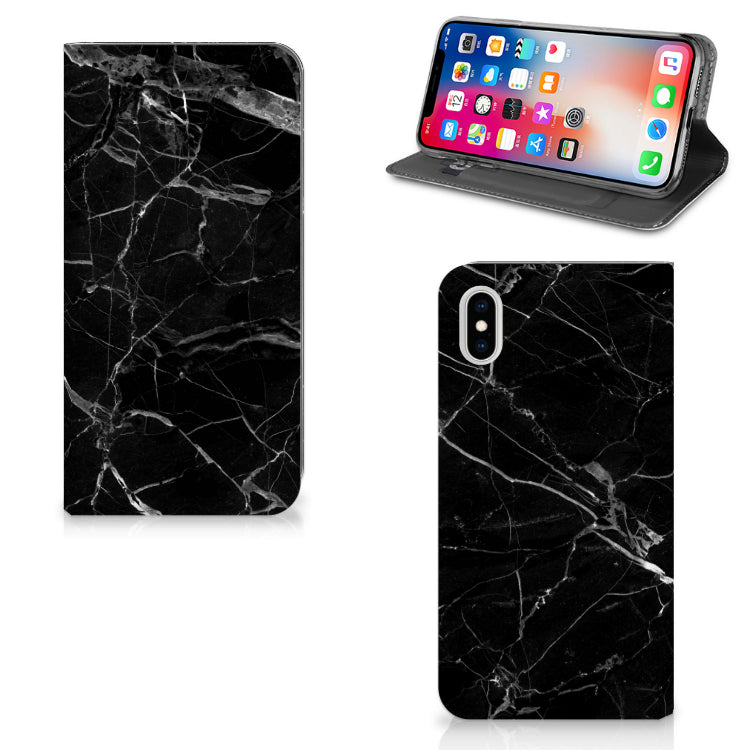 Apple iPhone Xs Max Standcase Marmer Zwart - Origineel Cadeau Vader