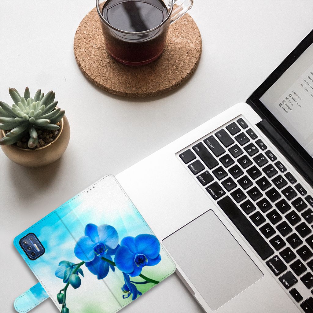 Motorola Moto G9 Plus Hoesje Orchidee Blauw - Cadeau voor je Moeder