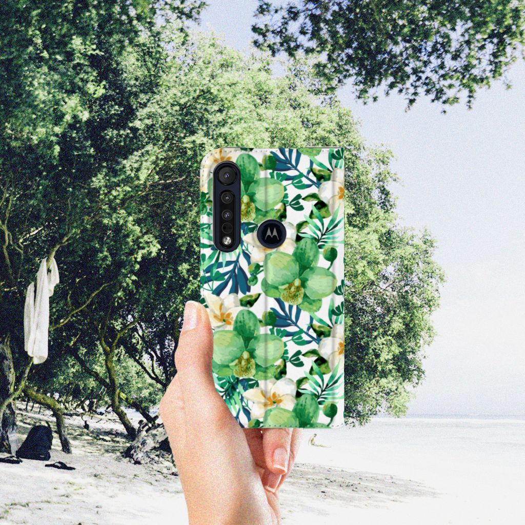Motorola G8 Plus Smart Cover Orchidee Groen - B2C Telecom