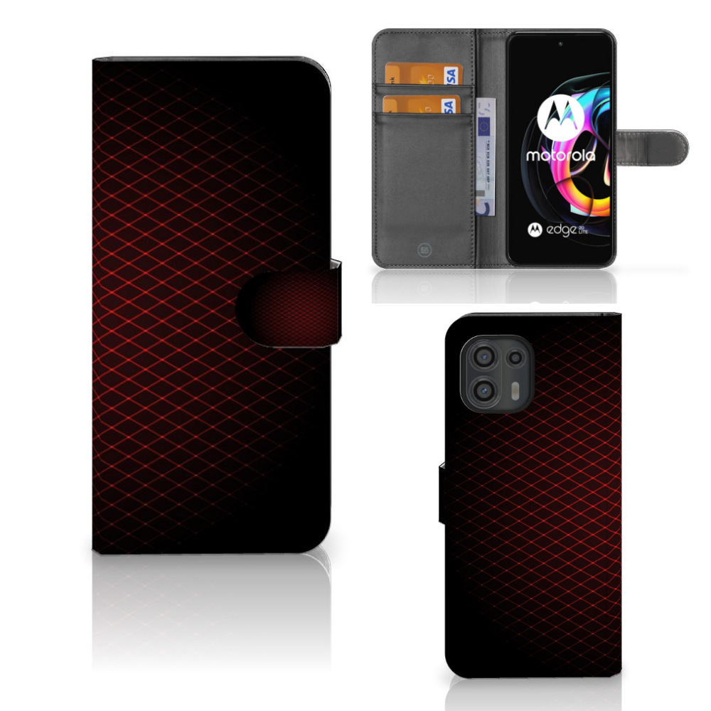 Motorola Edge 20 Lite Telefoon Hoesje Geruit Rood met ruimte voor 3 pasjes, minimalistisch design