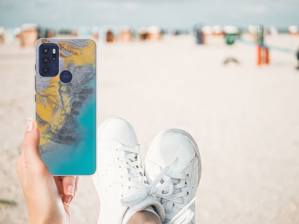 Motorola Moto G60s TPU Siliconen Hoesje Marble Blue Gold B2C Telecom