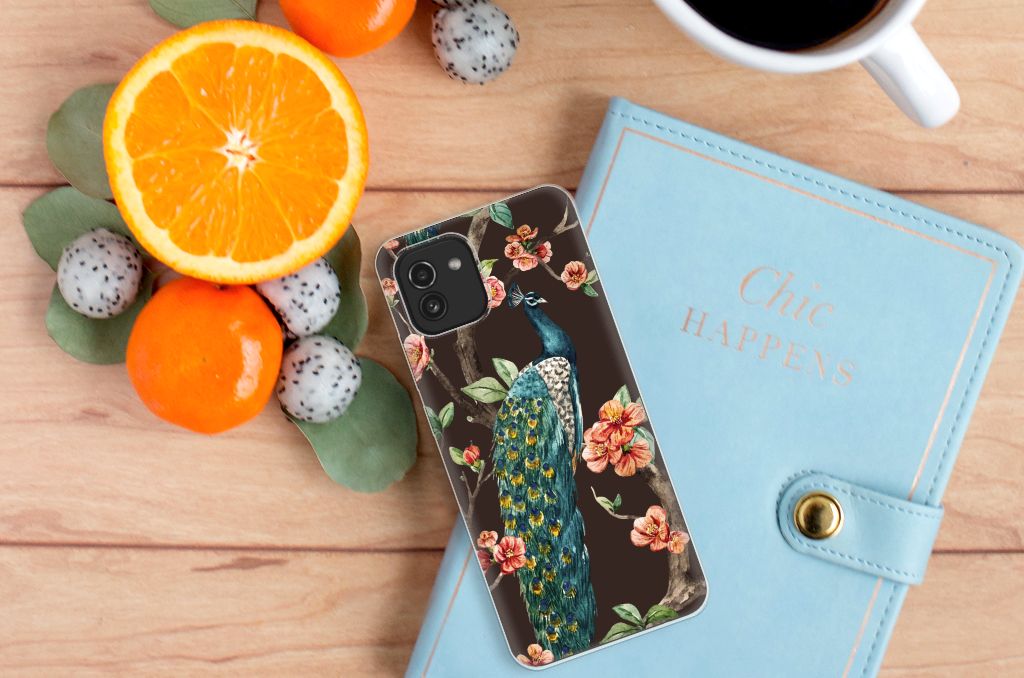 Samsung Galaxy A03 TPU Hoesje Pauw met Bloemen B2C Telecom