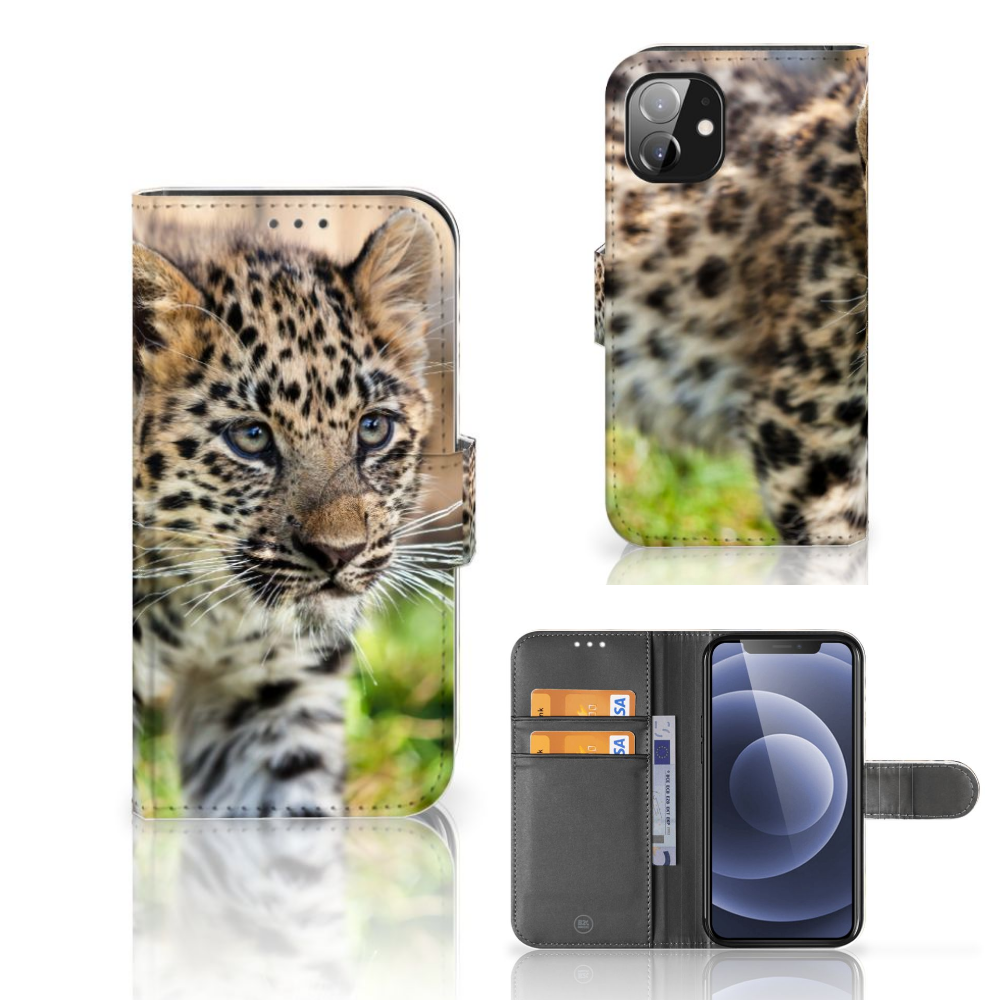 Apple iPhone 12 Mini Telefoonhoesje met Pasjes Baby Luipaard