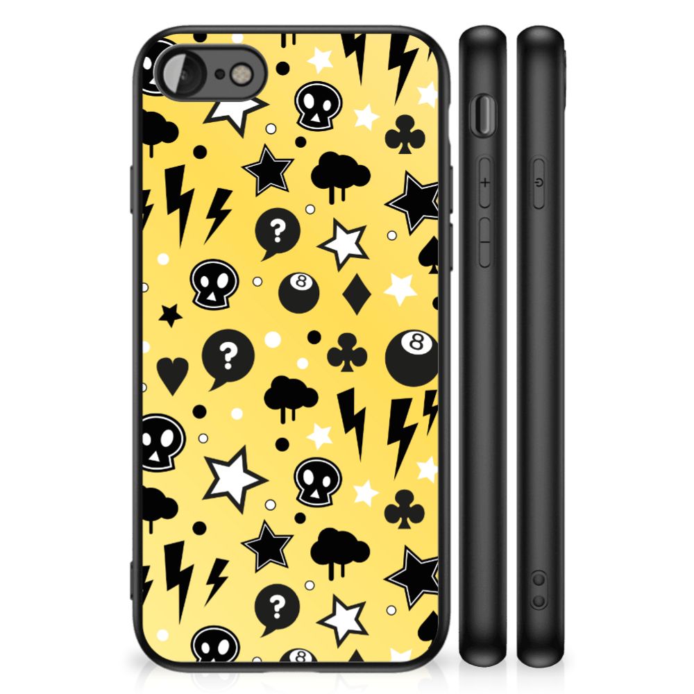 Telefoonhoesje iPhone SE 2022 | SE 2020 | 7/8 Punk Geel met zwart-witte iconen op een gele achtergrond.