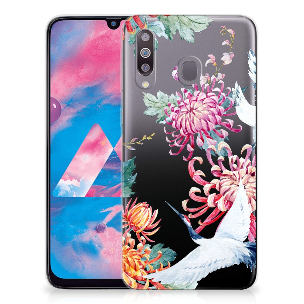 Samsung Galaxy M30 TPU Hoesje Bird Flowers